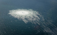 Aerial view of gas leakage from Nord Stream 2 pipeline in the Baltic Sea (Source: Danish Defence)