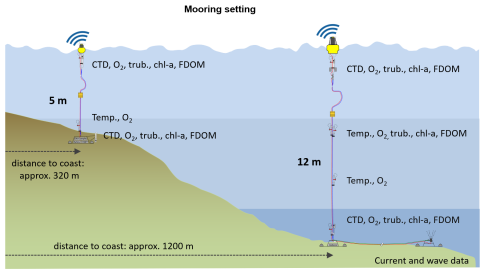 Schematic representation of the network of shallow water time series stations
