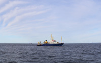 The IOW research vessel "Elisabeth Mann Borgese" on the Baltic Sea off the island of Rügen