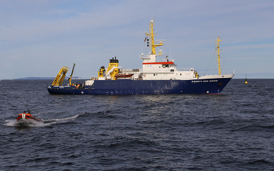 The IOW research vessel "Elisabeth Mann Borgese" on the Baltic Sea off the island of Rügen